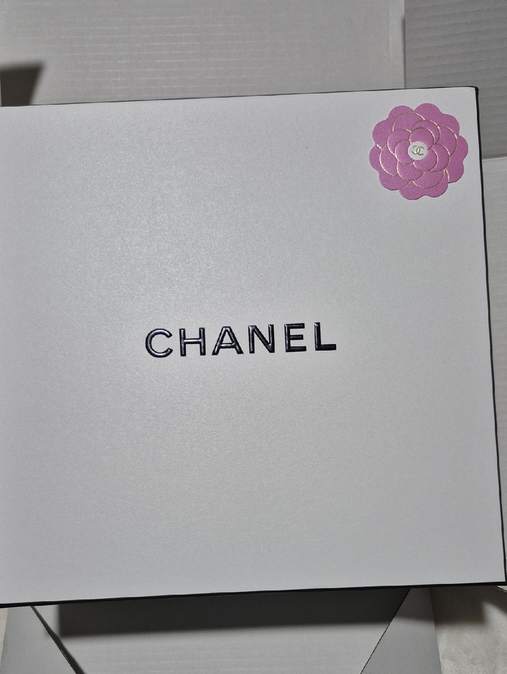 CHANEL White Box with Pink Camellia Detail